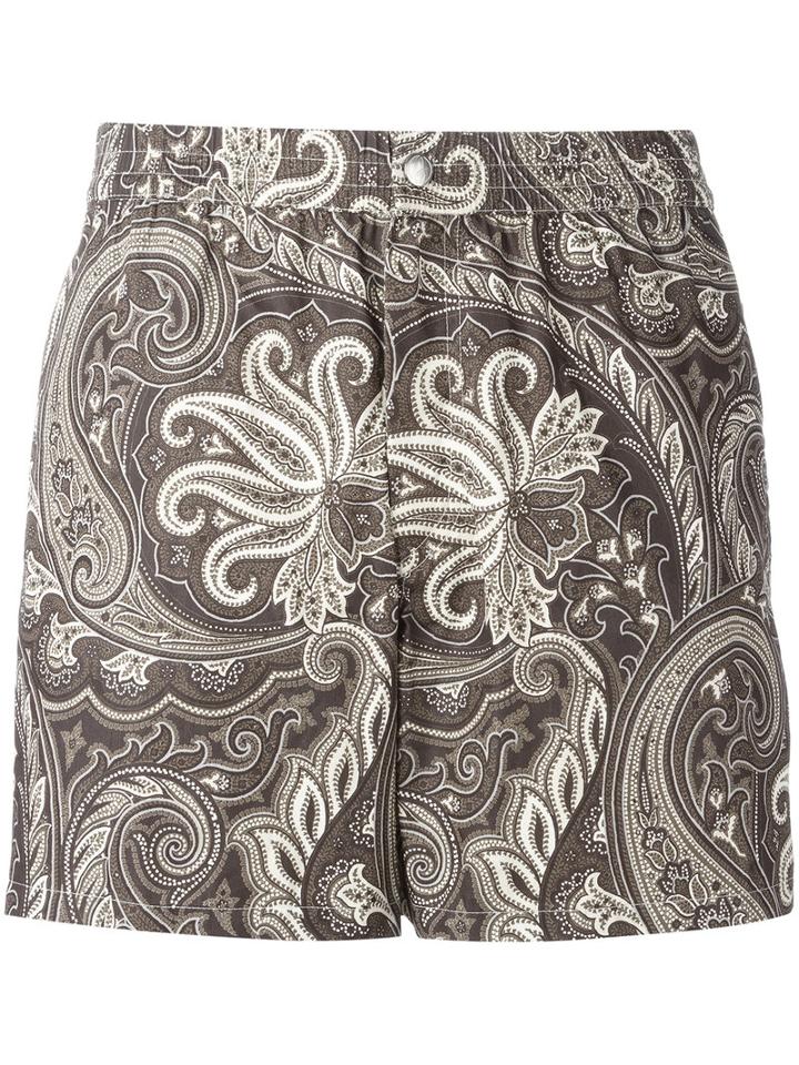 Brioni Printed Swimming Shorts, Men's, Size: Xxxl, Brown, Cotton/polyamide