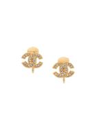 Chanel Pre-owned Interlocking Cc Rhinestone Earrings - Gold