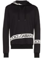 Dolce & Gabbana Logo Tape Print Cotton Hoodie - Black