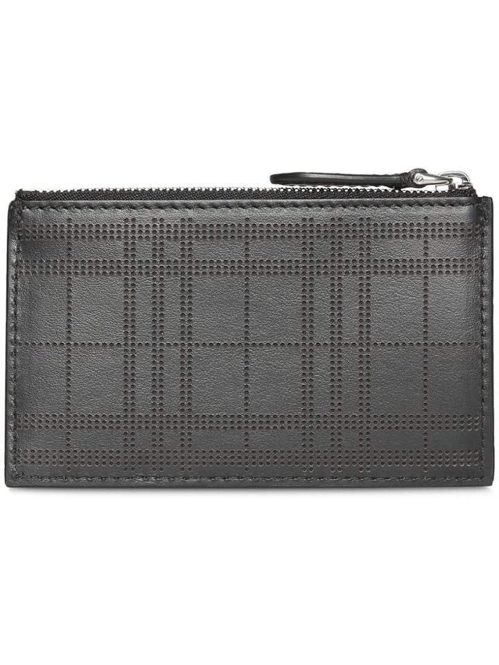Burberry Perforated Check Leather Zip Card Case - Black