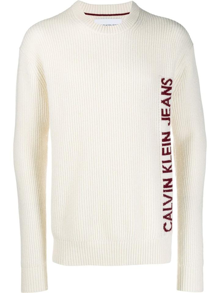 Calvin Klein Jeans Logo Embroidered Jumper - White