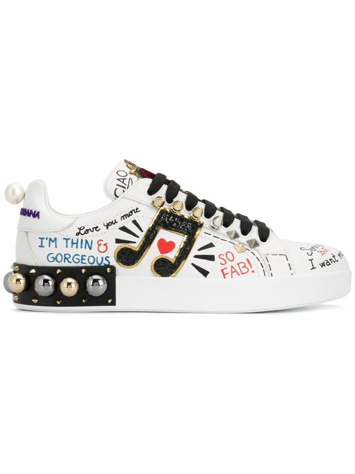 Dolce & Gabbana Portofino Appliqué Sneakers - White