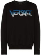 Versace Speed Logo Crystal-embellished Sweatshirt - Black