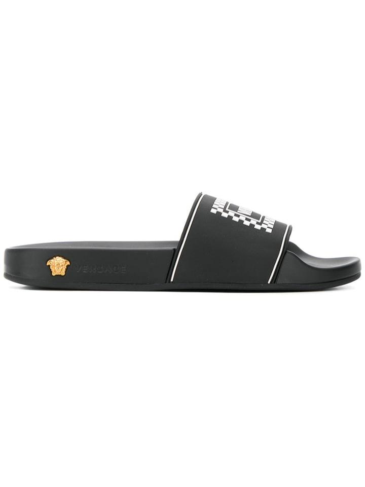 Versace Logo Pool Slides - Black