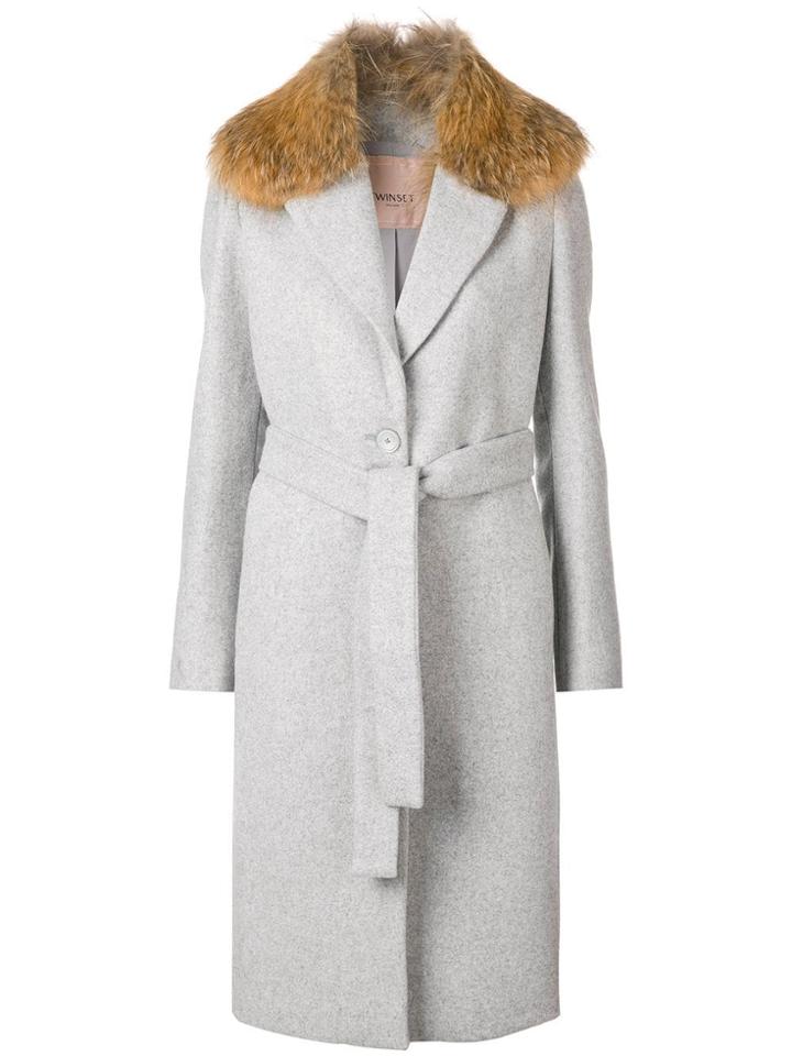 Twin-set Fur Collared Coat - Grey