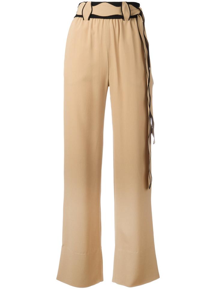 Veronique Leroy - Scallop Belted Trousers - Women - Silk/acetate - 38, Nude/neutrals, Silk/acetate
