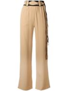 Veronique Leroy - Scallop Belted Trousers - Women - Silk/acetate - 38, Nude/neutrals, Silk/acetate