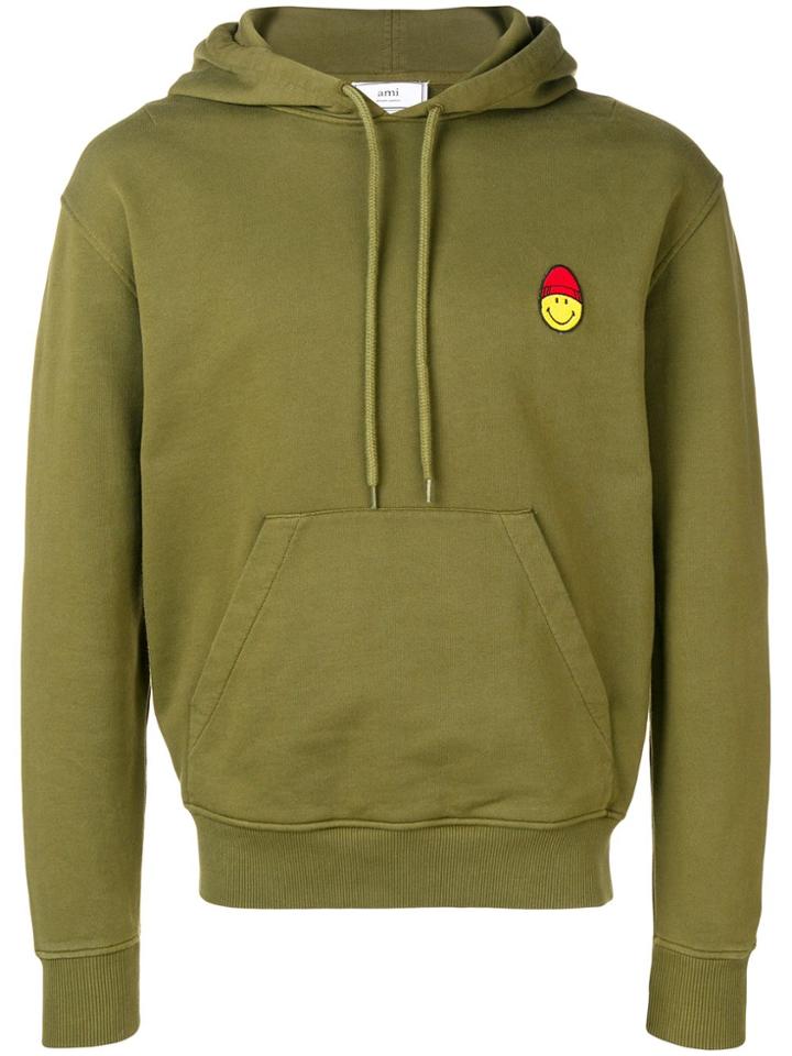 Ami Paris Hoodie With Patch Smiley - Green