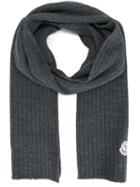 Moncler Ribbed Knit Scarf, Men's, Grey, Wool