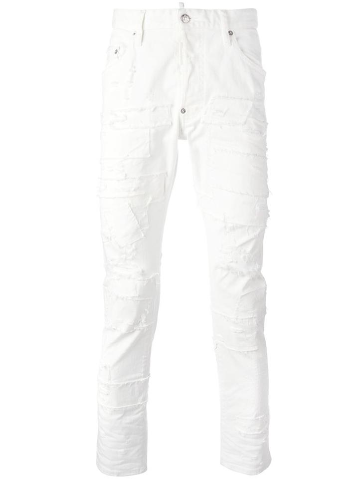 Dsquared2 Skater Stitched Patchwork Jeans, Men's, Size: 44, White, Cotton/spandex/elastane