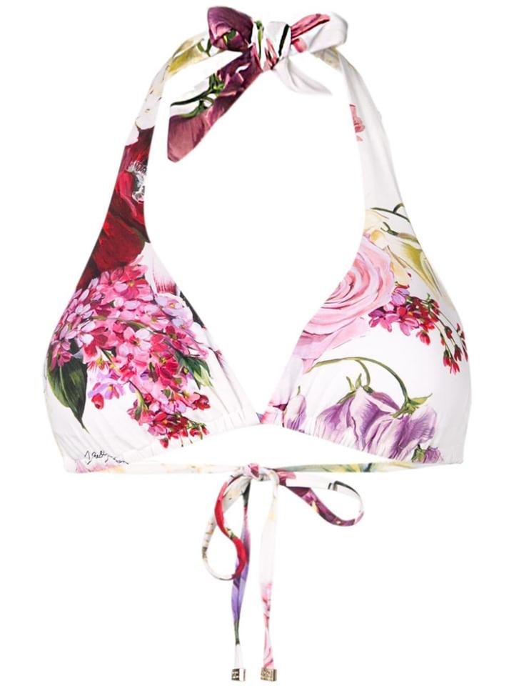 Dolce & Gabbana Floral Halterneck Bikini Top - White