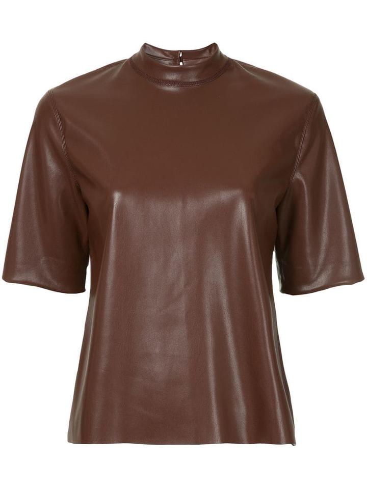 Nanushka Faux Leather Mock Neck T-shirt - Brown