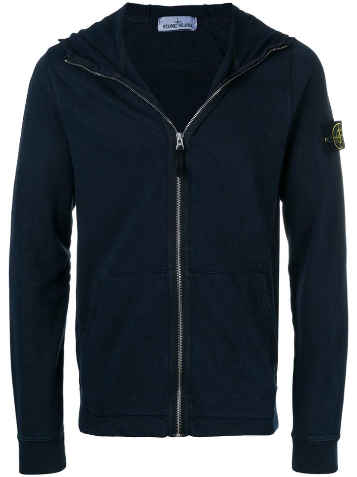 Stone Island Zip Front Hoodie - Blue