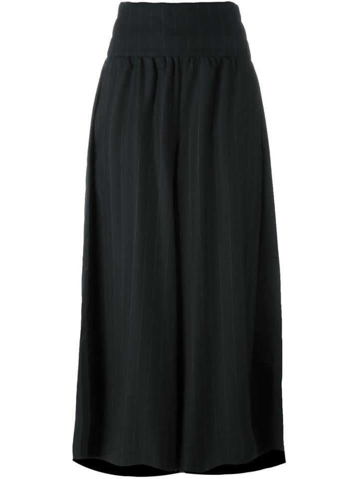 Y's Pinstripe Draped Flared Trousers