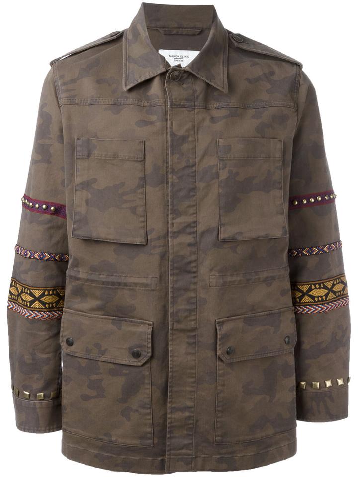 Fashion Clinic Timeless Embroidered Sleeve Field Jacket, Men's, Size: 48, Green, Cotton/spandex/elastane/metal