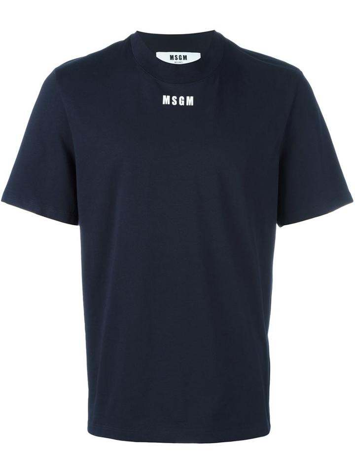 Msgm Logo Print T-shirt, Men's, Size: Large, Blue, Cotton