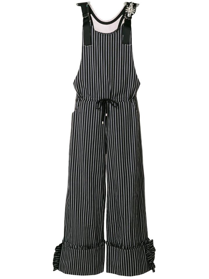 Isabelle Blanche Embellished Striped Jumpsuit - Black