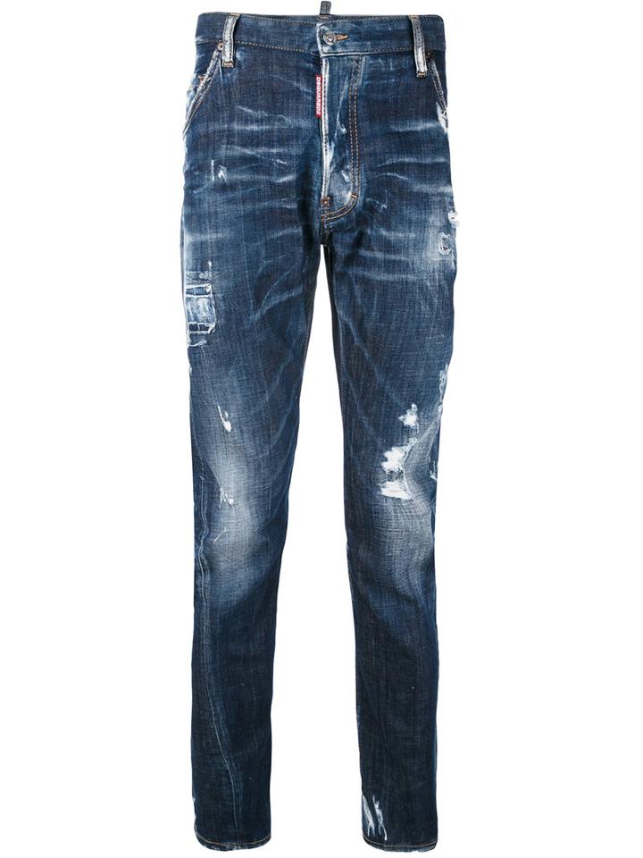 Dsquared2 - Distressed Overdyed Jeans - Men - Cotton/calf Leather/polyester/spandex/elastane - 46, Blue, Cotton/calf Leather/polyester/spandex/elastane