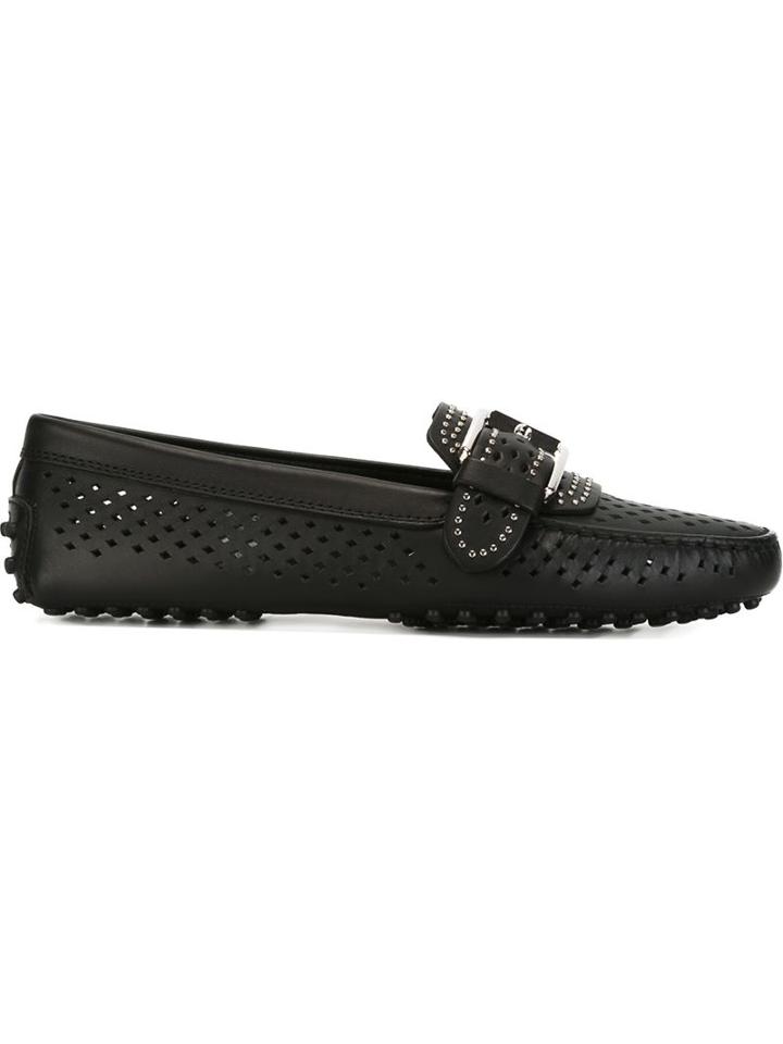Tod S Embellished Loafers, Women's, Size: 37.5, Black, Leather/rubber