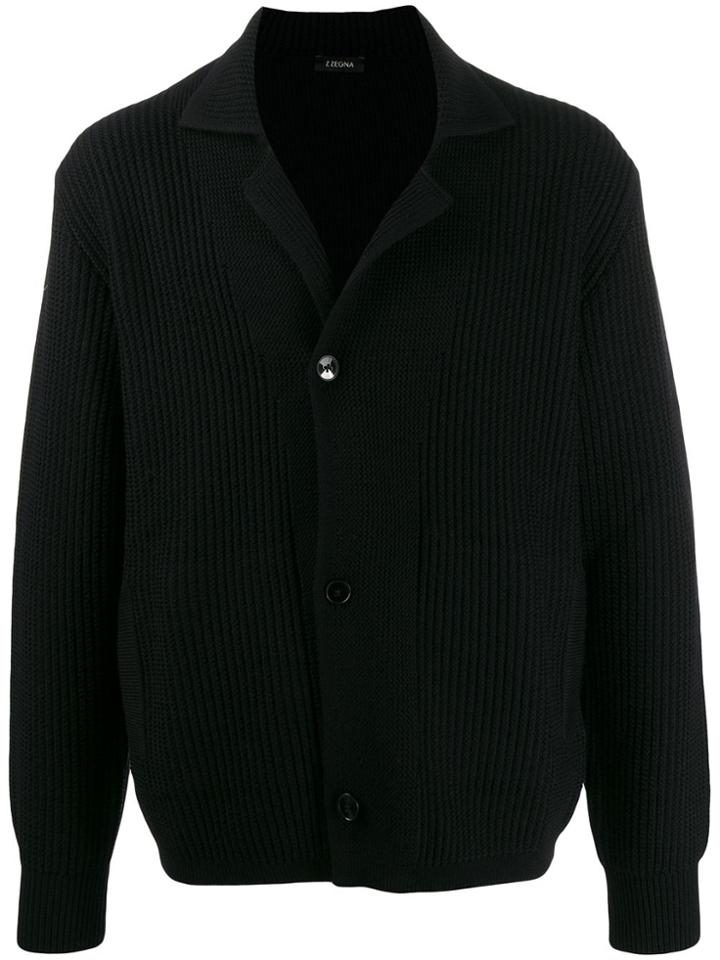 Z Zegna Ribbed Knit Cardigan - Black