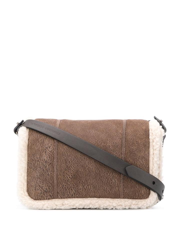 Brunello Cucinelli Fur Trim Shoulder Bag - Brown