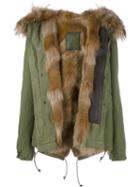 Mr & Mrs Italy Raccoon And Coyote Fur Jacket, Women's, Size: Xs, Green, Cotton/leather/racoon Fur/viscose