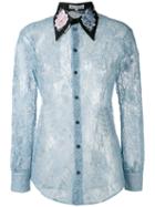 Melampo - Embroidered Peony Lace Shirt - Women - Silk/cotton/nylon/polyester - 40, Blue, Silk/cotton/nylon/polyester