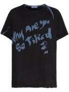Yohji Yamamoto Slogan Print Relaxed Fit Cotton T-shirt - Black