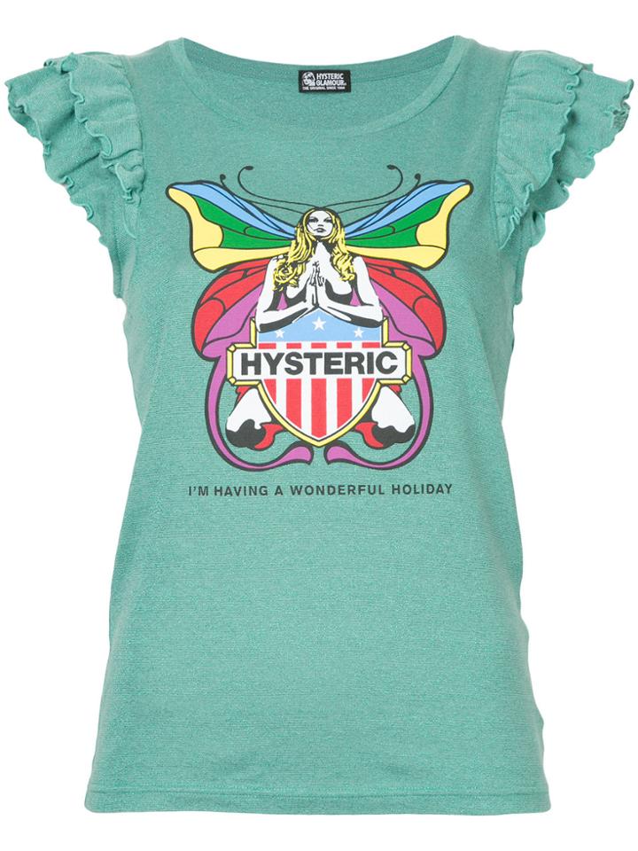 Hysteric Glamour Frill Sleeve Butterfly T-shirt - Green