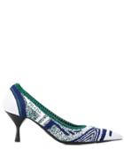 Prada Pointed Toe Intarsia Pumps - Blue