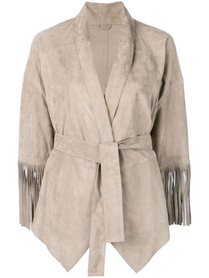 Brunello Cucinelli Belted Leather Jacket - Neutrals