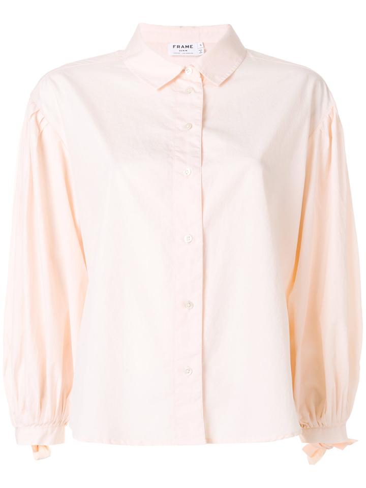 Frame Denim Cropped Puff Sleeve Shirt - Pink & Purple