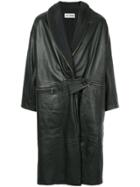 Issey Miyake Vintage A Shawl Collar Leather Coat - Black