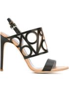 Pollini Laser Cut Sandals, Women's, Size: 39, Black, Calf Leather/leather