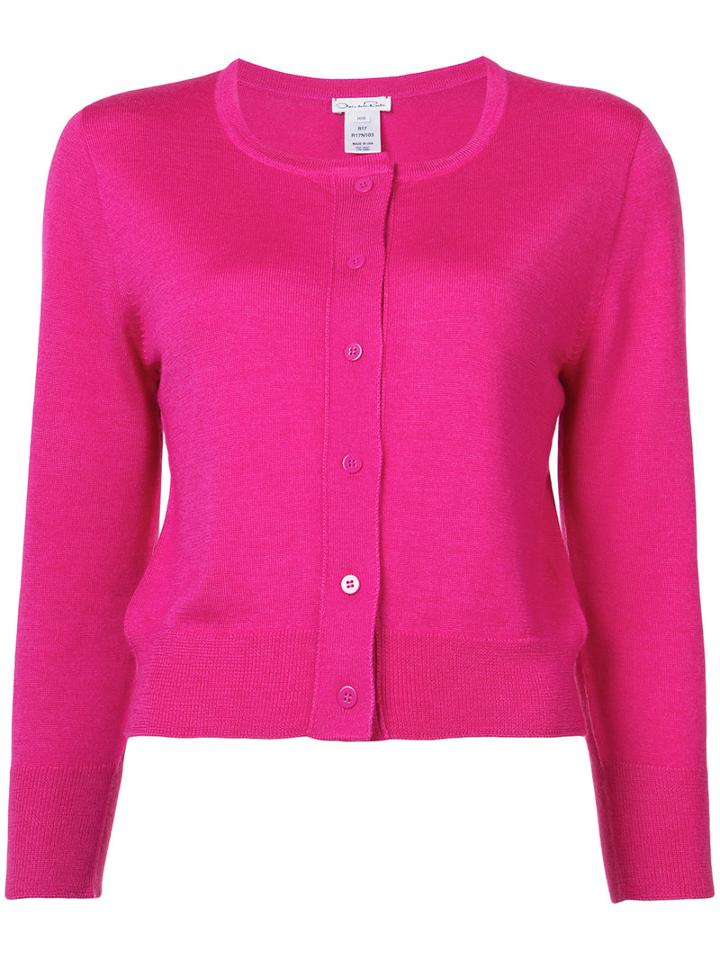 Oscar De La Renta - Cropped Sleeve Cardigan - Women - Silk/virgin Wool - M, Pink/purple, Silk/virgin Wool