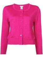 Oscar De La Renta - Cropped Sleeve Cardigan - Women - Silk/virgin Wool - M, Pink/purple, Silk/virgin Wool