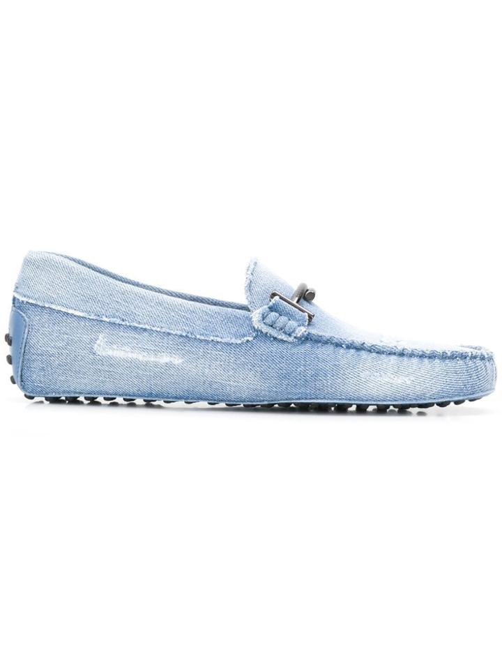 Tod's Double-t Logo Denim Loafers - Blue