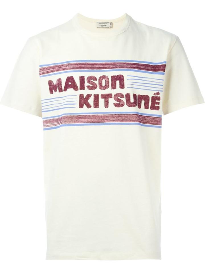 Maison Kitsuné Logo Print T-shirt, Men's, Size: Xl, Yellow/orange, Cotton/linen/flax