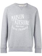Maison Kitsuné Logo Print Sweatshirt, Men's, Size: Medium, Grey, Cotton