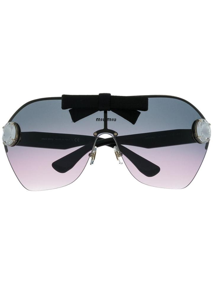 Miu Miu Eyewear Crystal Studded Oversized Sunglasses - Black