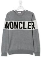 Moncler Kids Teen Contrast Logo Knit Sweater - Grey