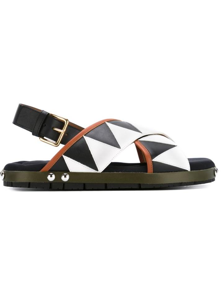 Marni Fussbett Chevron Sandals, Women's, Size: 38, Black, Calf Leather/rubber