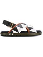 Marni Fussbett Chevron Sandals, Women's, Size: 38, Black, Calf Leather/rubber