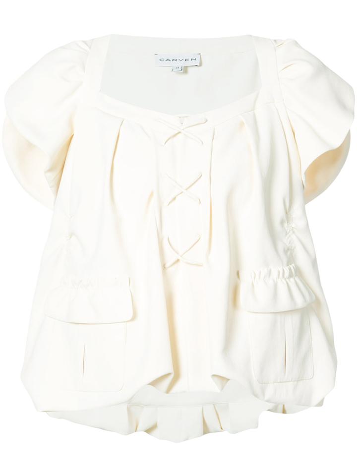 Carven Pocket Front Peplum Style Blouse - White