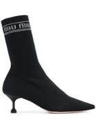 Miu Miu Branded Sock Boots - Black