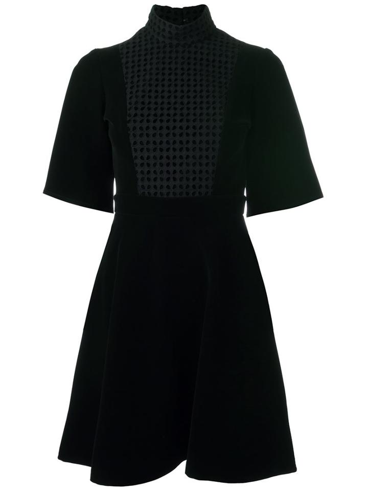 Maison Kitsuné Embroidered Panel Velvet Dress, Women's, Size: 38, Black, Cotton/polyester