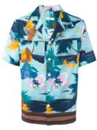 Valentino Tropical Print Shirt, Men's, Size: 41, Blue, Cotton/viscose/polyester