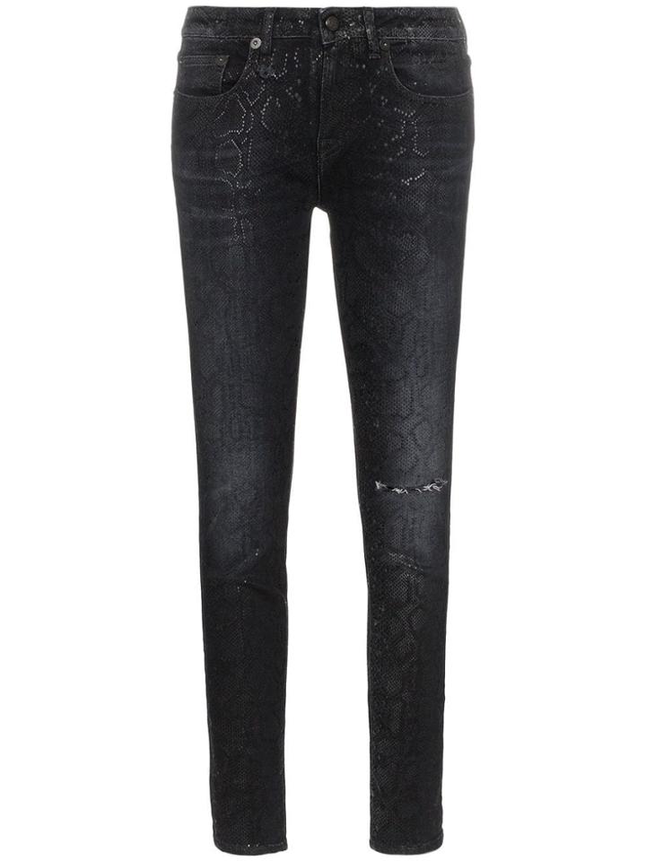 R13 Alison Snake Print Skinny Jeans - Black