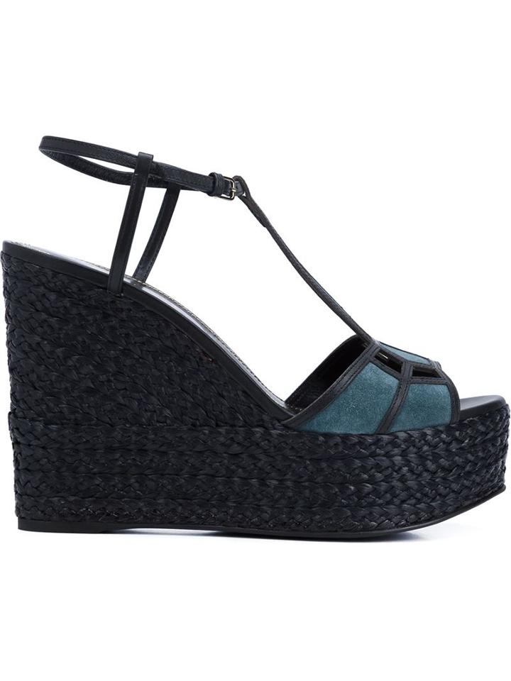 Sergio Rossi Wedge Sandals, Women's, Size: 41, Black, Suede/rubber