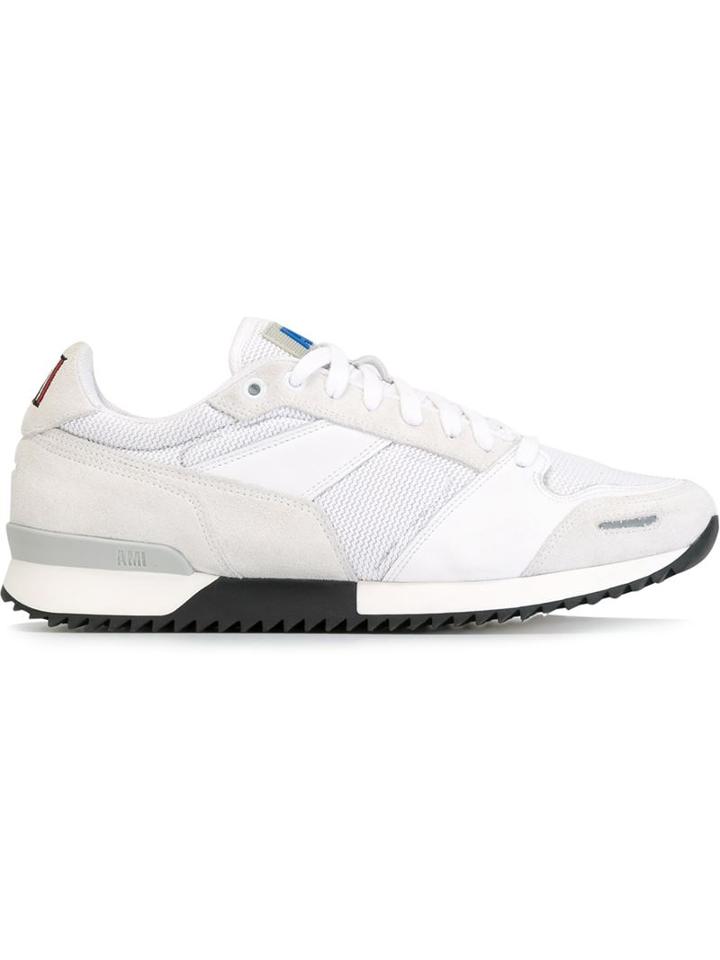 Ami Alexandre Mattiussi Running Sneakers, Men's, Size: 38, White, Calf Leather/nylon/rubber